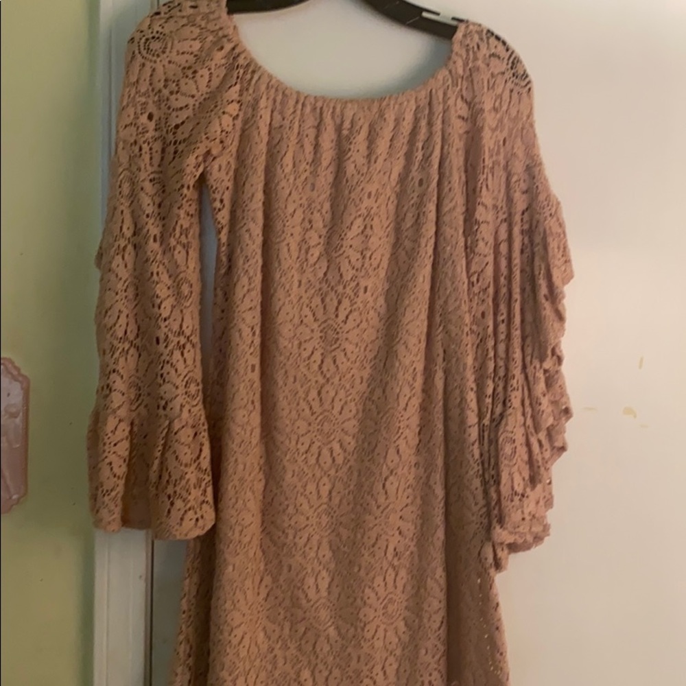 Jen's Pirate Booty Dusty Rose Lace Bell-Sleeve Dress